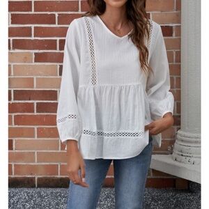 COPY - Petallush 3/4 sleeve white top